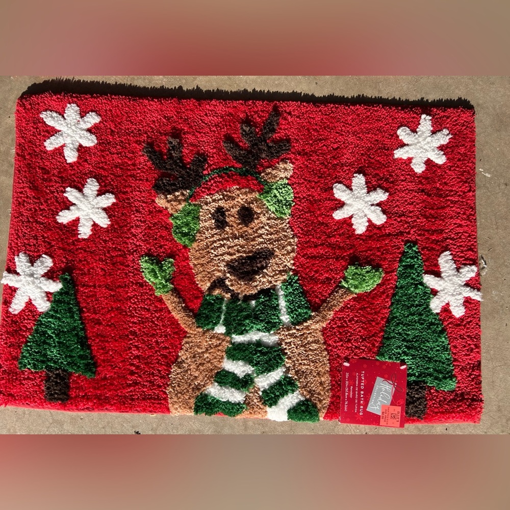 Holiday Time Red and Green Reindeer Bath /Kitchen  Mat